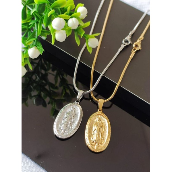 Kalung Titanium Bunda Maria Warna Emas Dan Silver