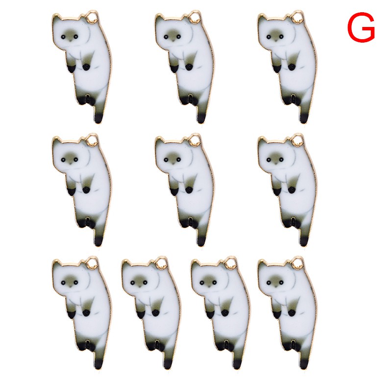 Hbid Glory 10Pcs / Set Liontin Enamel Alloy Bentuk Kucing / Cangkir Teh Untuk DIY Perhiasan / Craft