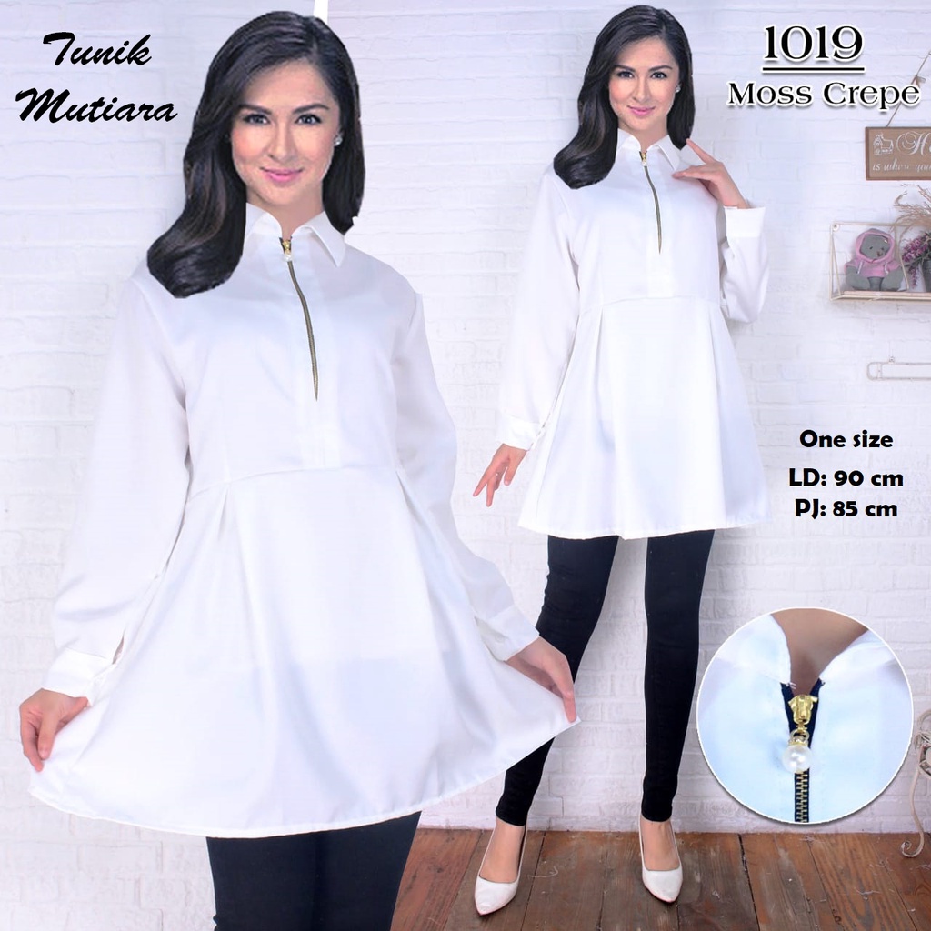 Gudang_mukenaku Tunik Mutiara Moss Crepe Pakaian Fashion Wanita Dewasa Terbaru Murah COD bisa bayar di tujuan