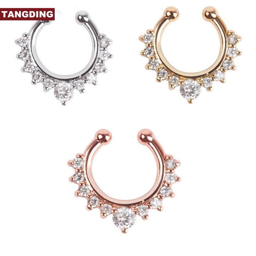 【COD Tangding】1PC Fake Septum Clicker Nose Ring Non Piercing Hanger Clip On Jewelry