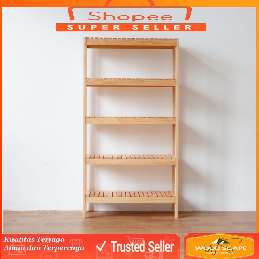 Rak buku portable kayu  / rak susun 5 tingkat / Rak minimlais / Rak Sepatu 80X25X130