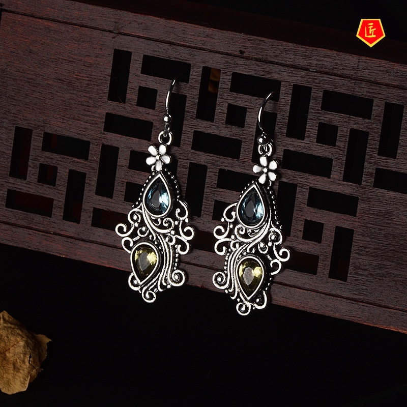 [Ready Stock]Creative Vintage Navy Blue Topaz Earrings