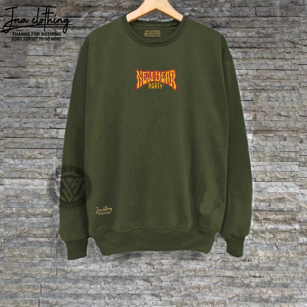 Sweatshirt Basic JNA Clothing Sweater Crowneck Pria Distro Original Sablon New Year Sweater Pria Hijau Army Switer Crunek Pria Wanita Cowok