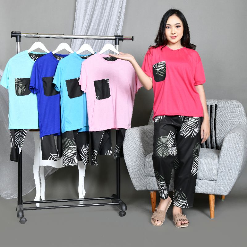 Baju Tidur Piyama Wanita/Cewek Dewasa CP Oblong Celana Panjang Kombinasi Kekinian