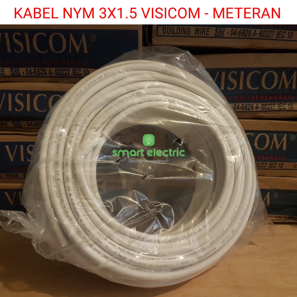 Kabel Listrik Visicom NYM 3x1.5mm Meteran Tembaga Murni SNI LMK Bagus