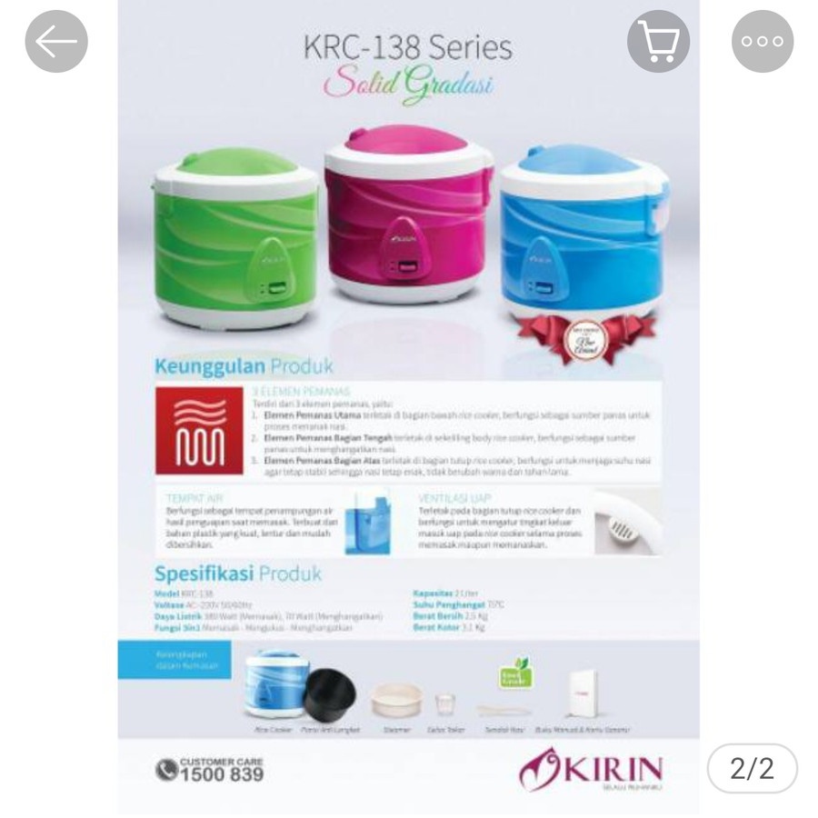 Kirin Magic Com 2 Liter KRC-138 / KRC138 / KRC 138