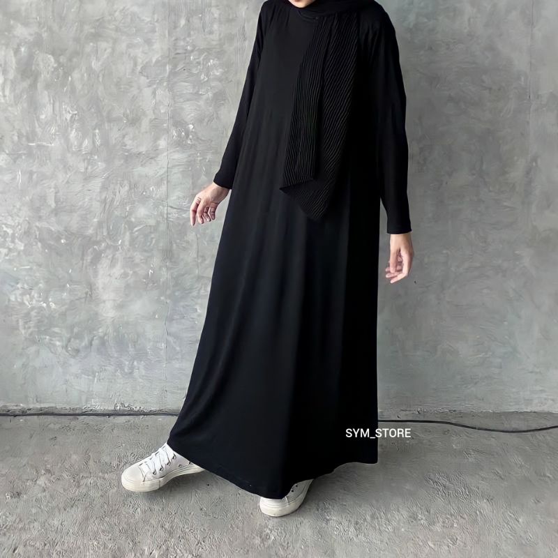 Gamis Jersey Premium Polos | Gamis Wanita Lengan Panjang | Gamis Mayung Hitam Navy Coklat