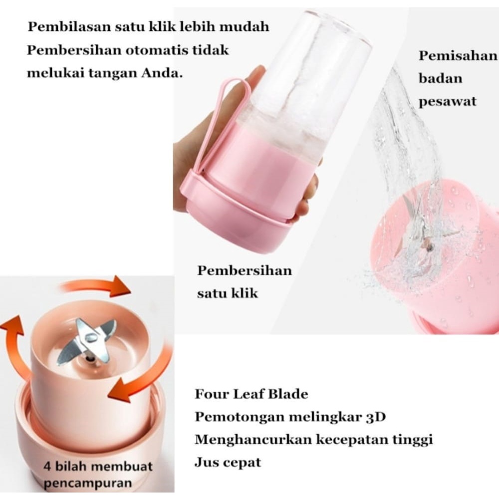 Ready -Mini Portable Juicer Cup  300ML Rechargerable -  Blender Jus buah USB 4 Mata Pisau