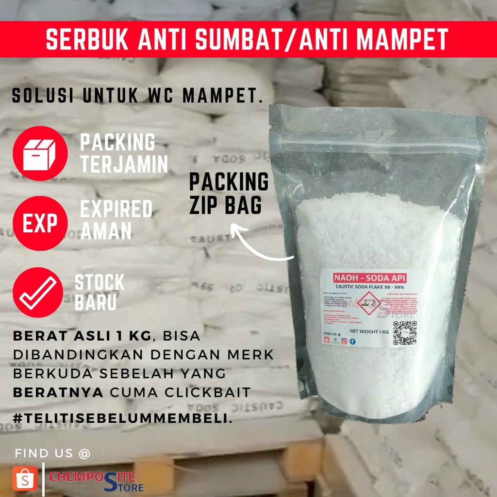 NEW NAOH FLAKE - SODA FLAKE - SODA KAUSTIK - CAUSTIC SODA FLAKE - SODA API - ANTI MAMPET WC-KEMASAN
