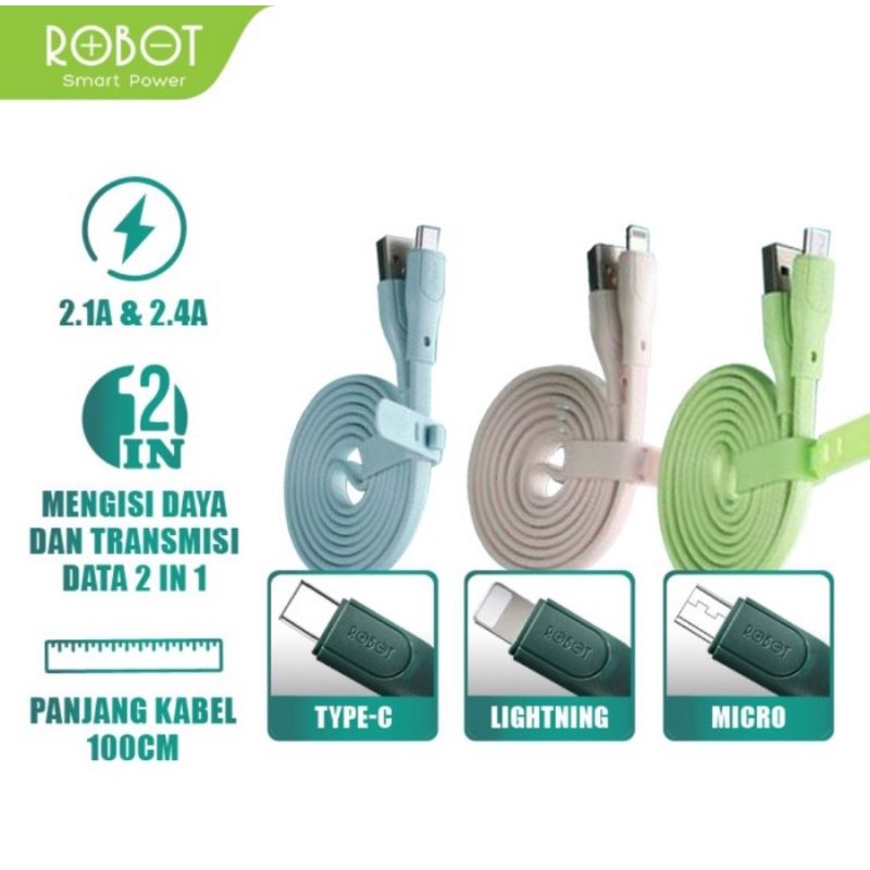 ROBOT Kabel Data RGC100/RGM100/RGL100 Android Iphone Lightning Type C - RGM100 MicroUSB