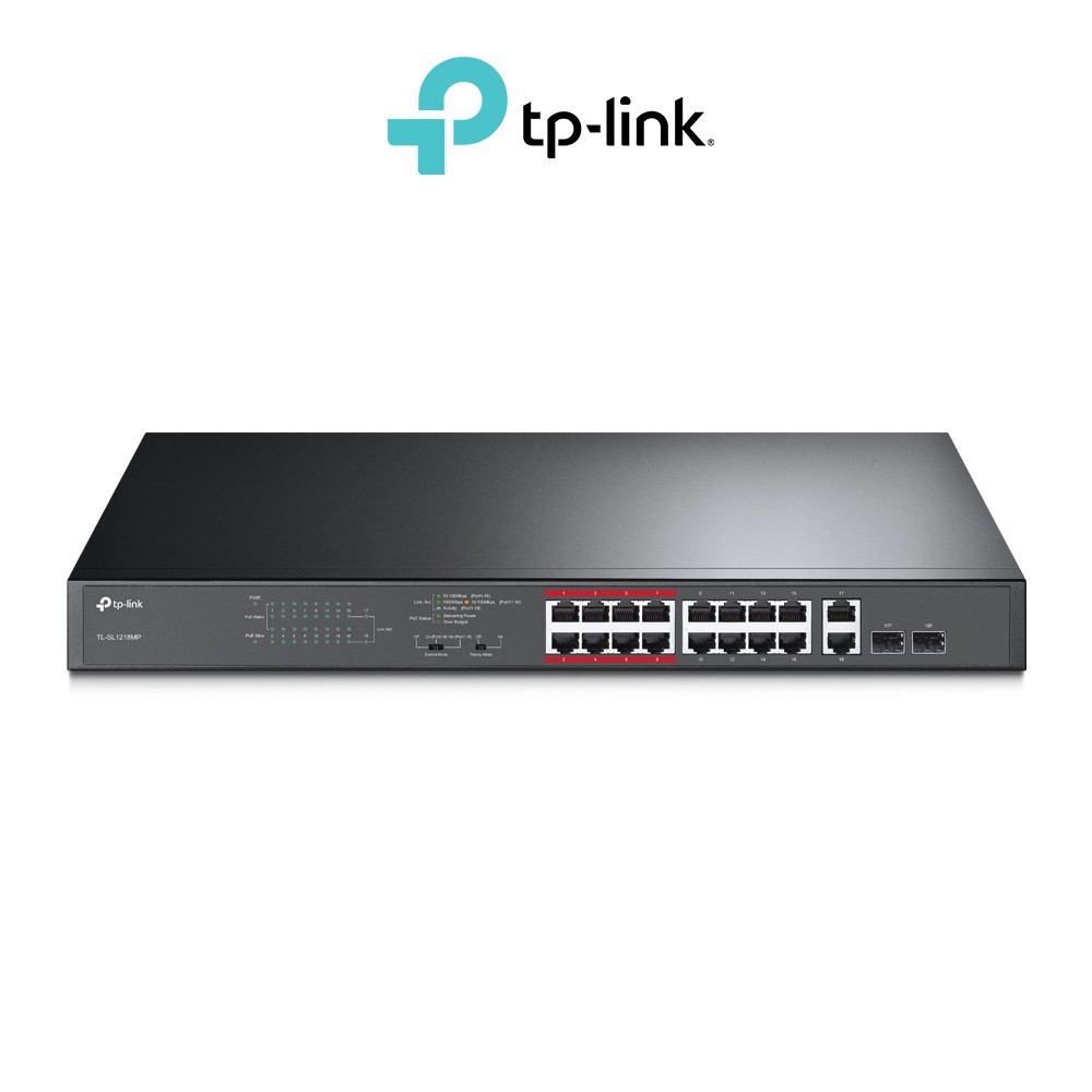 TP-LINK TL-SL1218MP 16 ports 10/100Mbps + 2 ports Gigabit unmanaged PoE switch