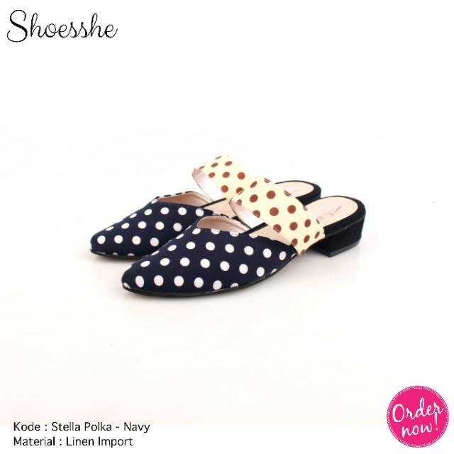 Fsb - Sepatu Mules Wanita(Stella Polka - White x Navy)