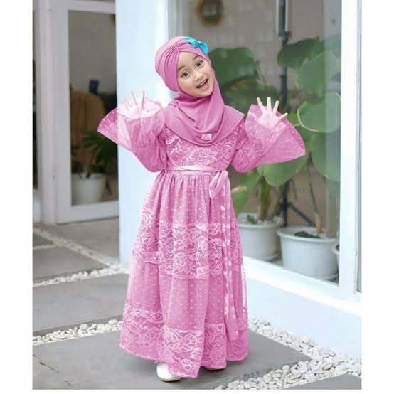 dres anak terbaru - dres anak kombinasi brokat - dres anak 3-12 tahun - melinda dres