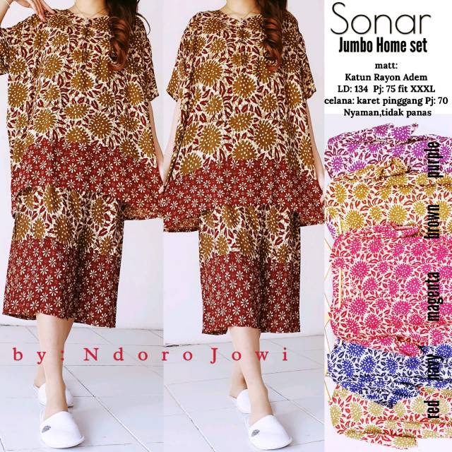 Daster Set - Sonar Jumbo Home Set - Katun Rayon Adem - Allsize Fit XXXL - Karet Pinggang - Adem Nyam