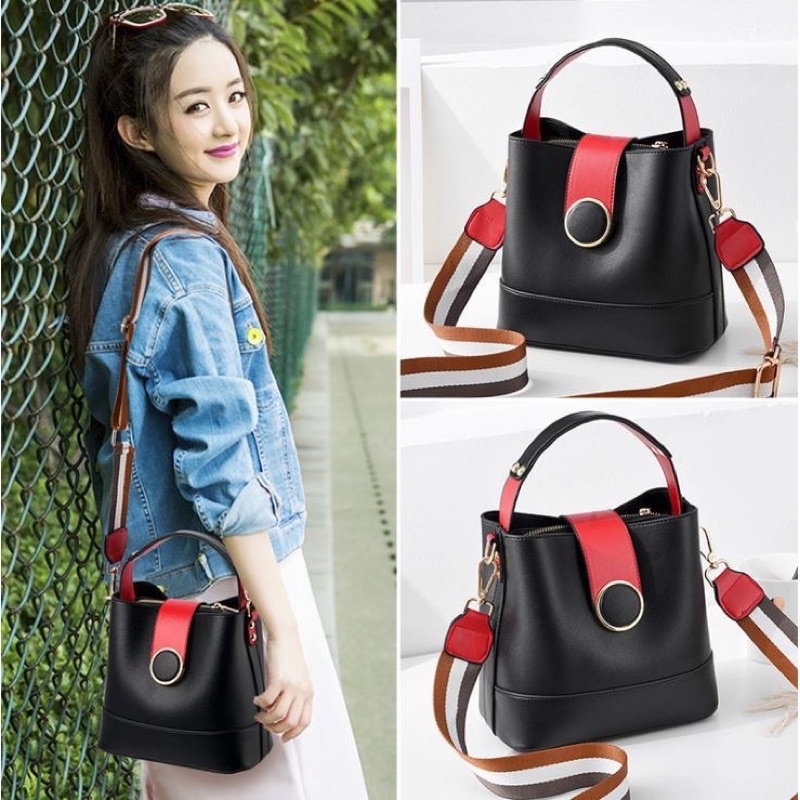 TAS SELEMPANG WANITA KOREA IMPORT MURAH SLING BAG KULIT ORI TALI LEBAR FASHION BATAM PESTA ABG