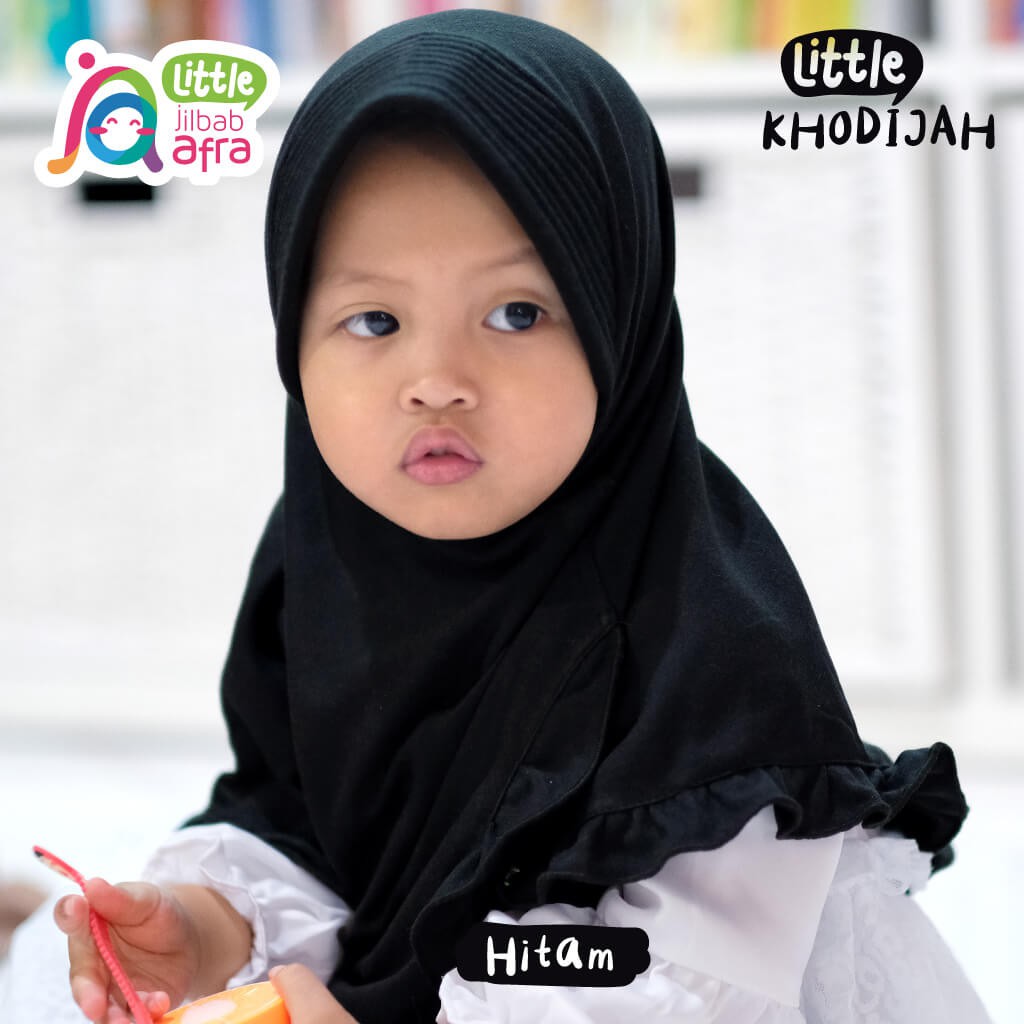 Jilbab Instan Anak Little Khodijah Hitam - Little Jilbab Afra - Bahan Kaos, Adem &amp; Lembut