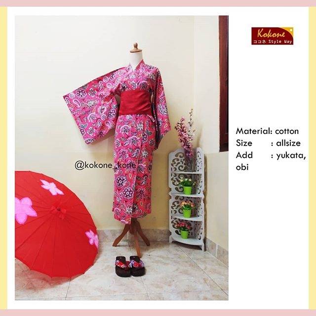 Kokone styleway Yukata wanita batik event cosplay baju adat jepang kimono  tradisional kawaii pink