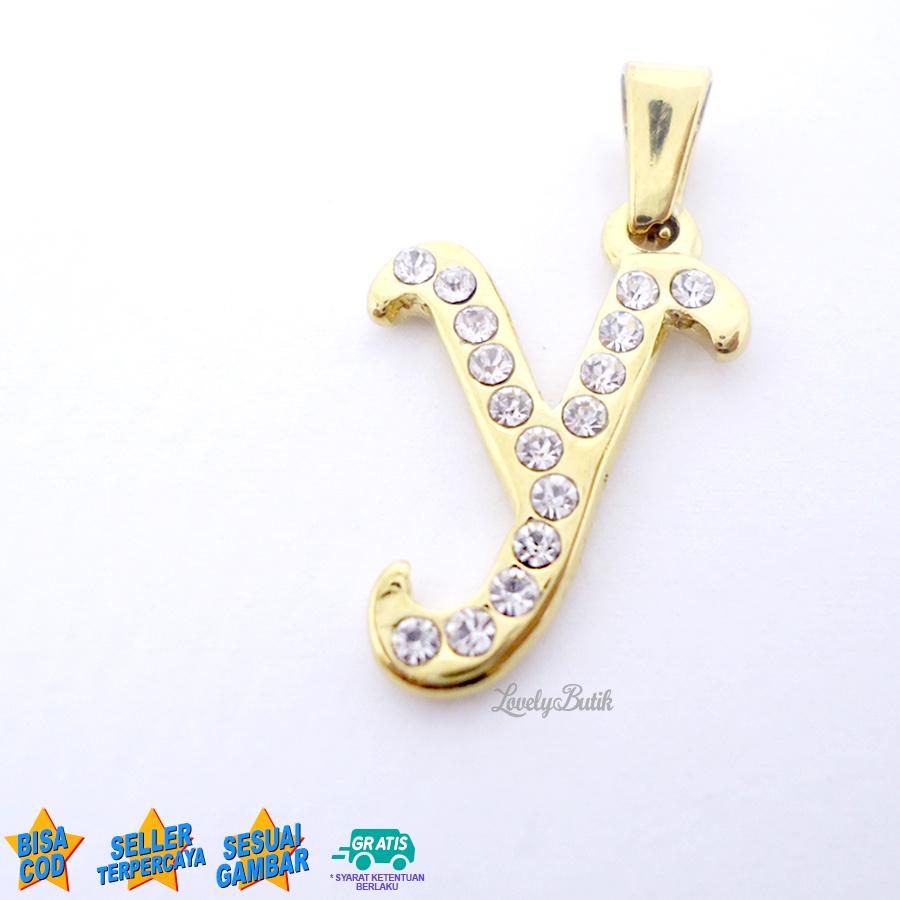 Lovelybutik Liontin Titanium Anti Karat Liontin Huruf Y Klasik Warna Gold Silver