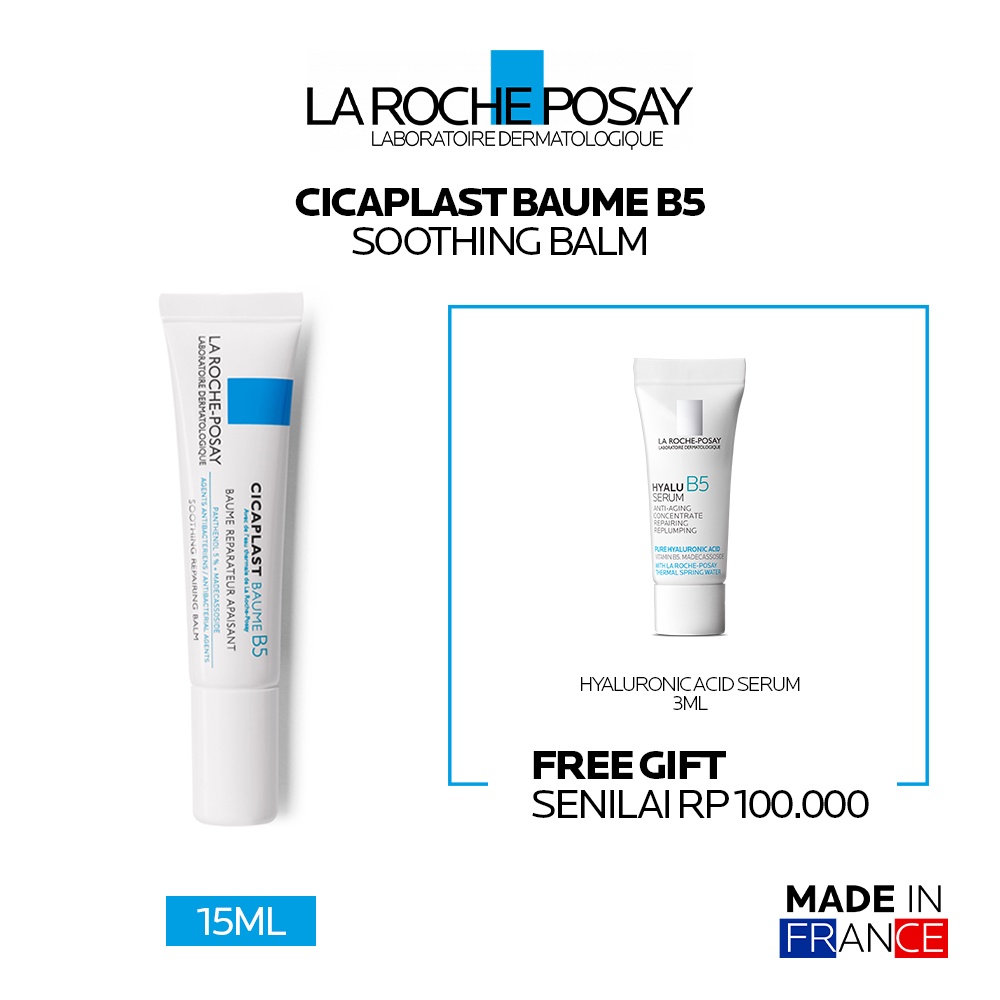 La Roche Posay Cicaplast Baume B5+ Soothing Balm 15ml- Krim Kulit Kering - FREE Hyalu B5 Serum 3ml