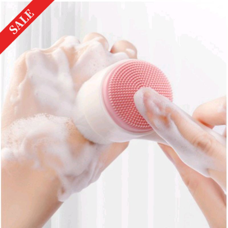 Alat Cuci Muka Facial 2 in 1 Cleansing Brush Silicone Sikat Pembersih Muka Bulu Halus