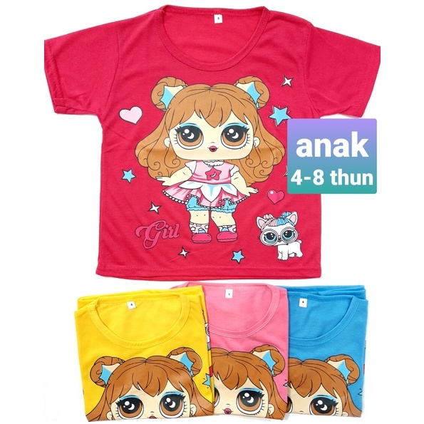 Kaos Anak perempuan 4 -8 tahun oblong  atasan baju cewek murah kuncir lol grosir