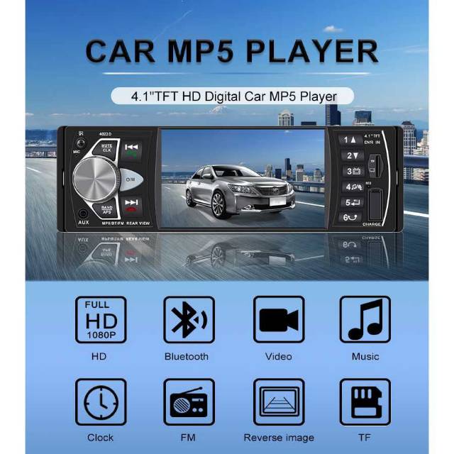 Single din Tape Mobil Bluetooth MP5 support kamera Parkir Monitor 4.1 Inch