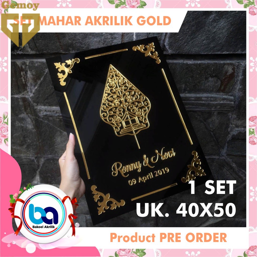 READY!!! hiasan mahar uk.40x50 mirror gold akrilik emas sepaket