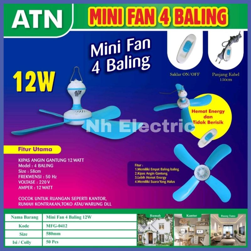 Kipas Angin Gantung 12w 4 Baling Atn - Helifan 12w 4 Baling Atn - Kipas Angin Gantung Helifan 12w Atn