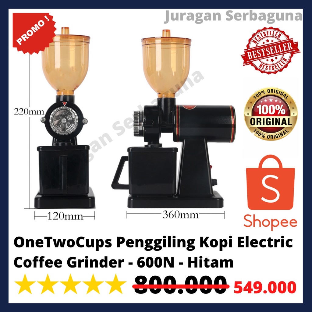 OneTwoCups Penggiling Kopi Electric Coffee Grinder - 600N - Hitam