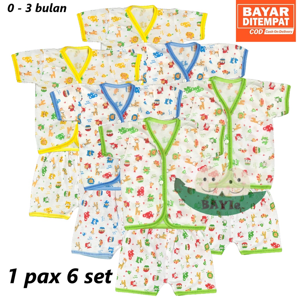 BAYIe - 6 SET Setelan Baju Bayi Pendek+Celana Pendek Motif TABUR 0-3 bln/baju anak laki/Perempuan