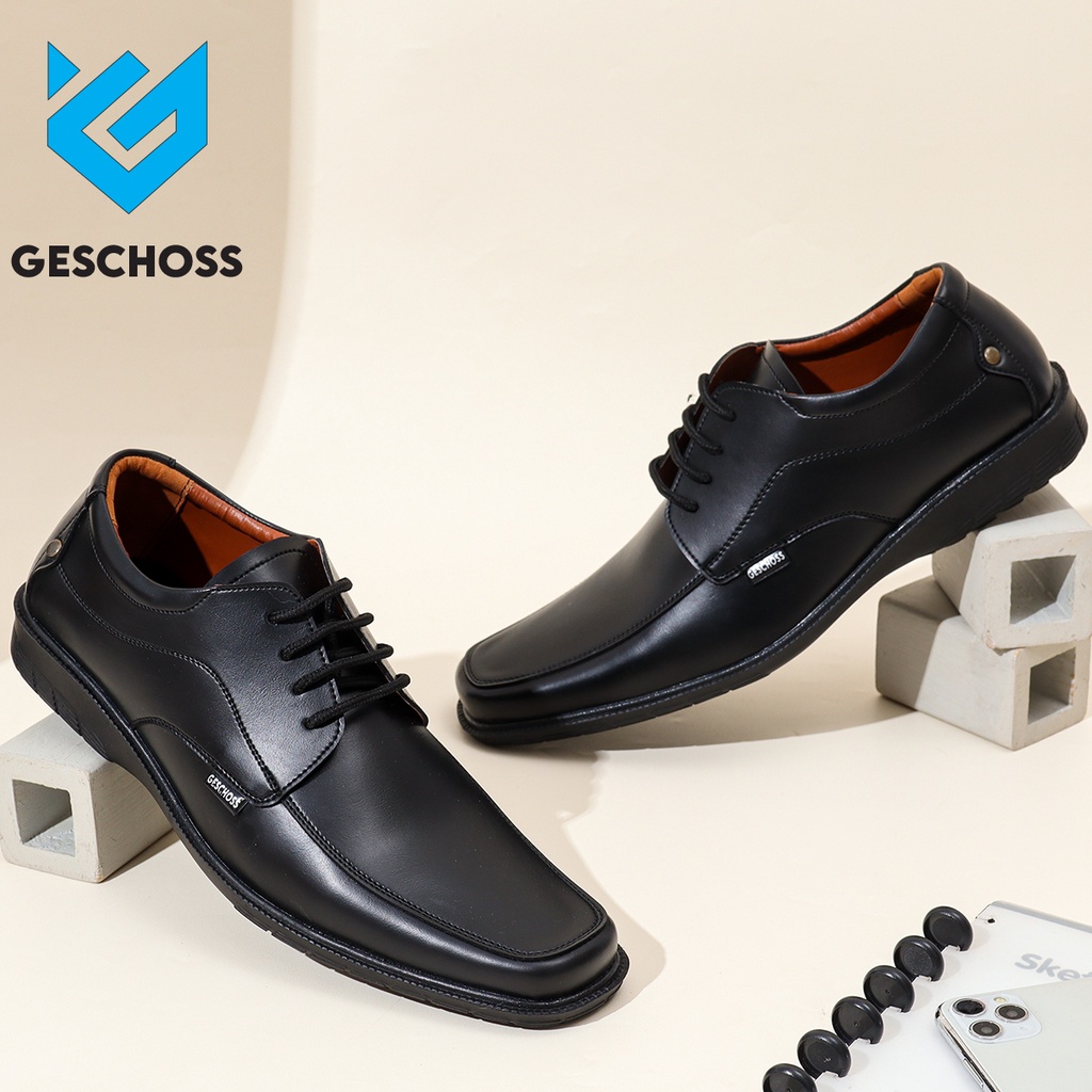 GESCHOSS FULL BLACK Sepatu Kantor Pria Hitam Tali Sepatu Kerja Formal Sepatu Pantopel Pria Kerja kasual Santai