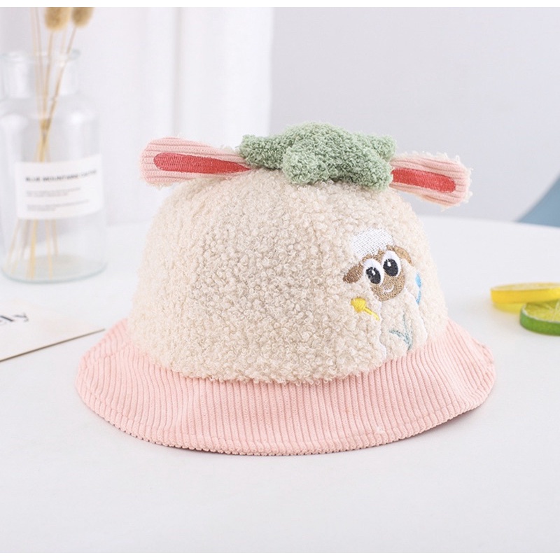 Topi Baseball Anak Bayi Balita Model Bulu Domba Sheep Import Anak Laki Laki Anak Perempuan-Buc pink