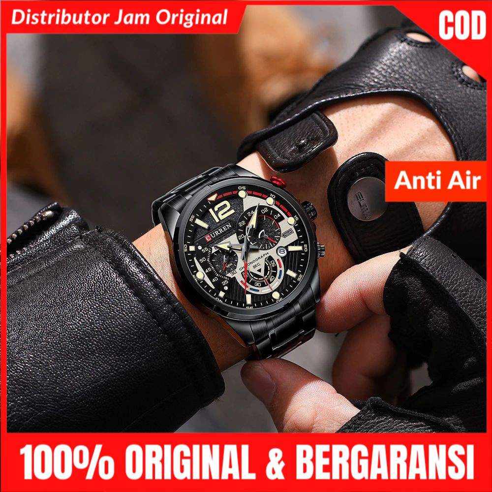 Jam Tangan Pria Rantai Original 100% Anti Air Analog Chronograph Aktif Luminous Hand Garansi Resmi C