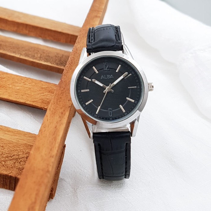 Jam Tangan Cewek Anti Air ALBA KULIT POLOS ALBA ANALOG ALBA KULIT hitam plat slvr Best Seller Keren 