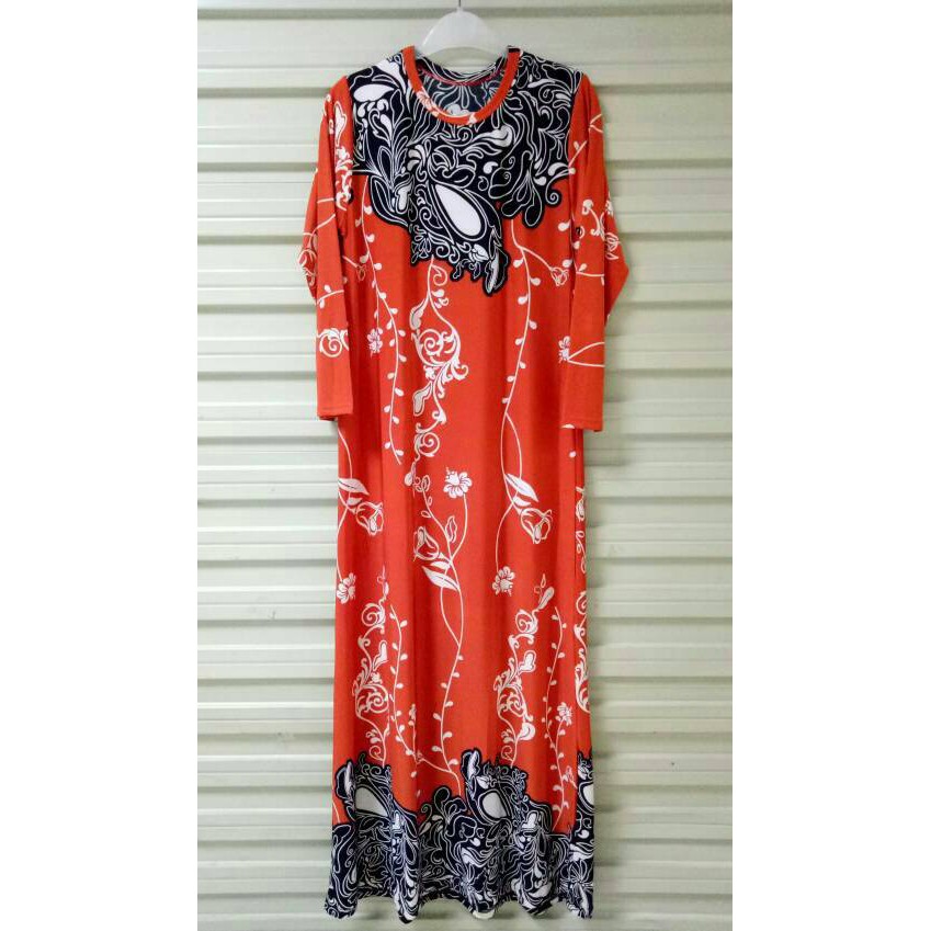 long dress /maxi dress muslim/ gamis spandek korea printing bunga - Ungu, Fit M to L