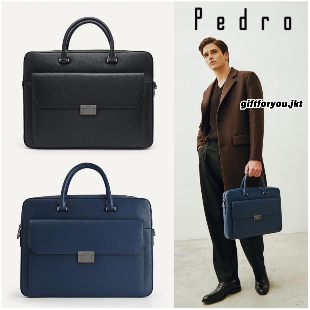 Tas Pria Pedro Textured Leather Henry Briefcase Tas Kerja Kantor Cowok Man Bag Original