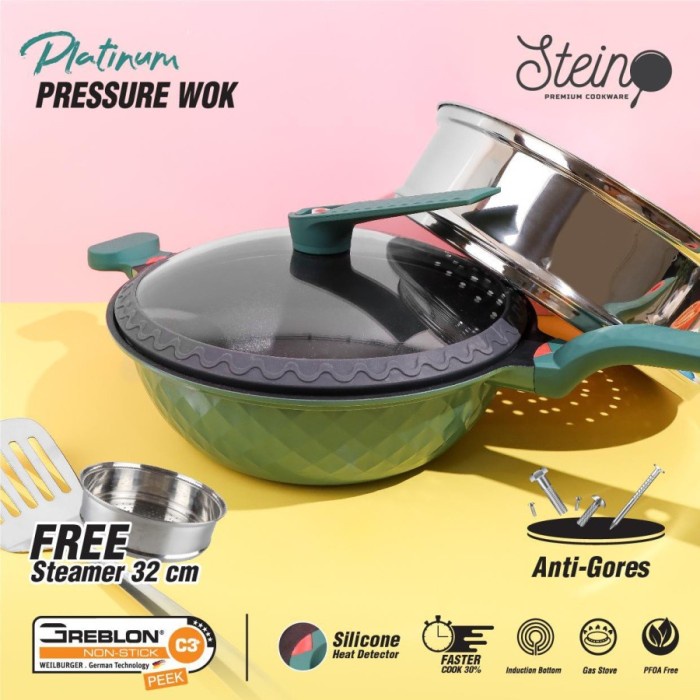 PASTI ORIGINAL - Stein Steincookware Wok Platinum 32cm Pressure Cooker Anti Baret