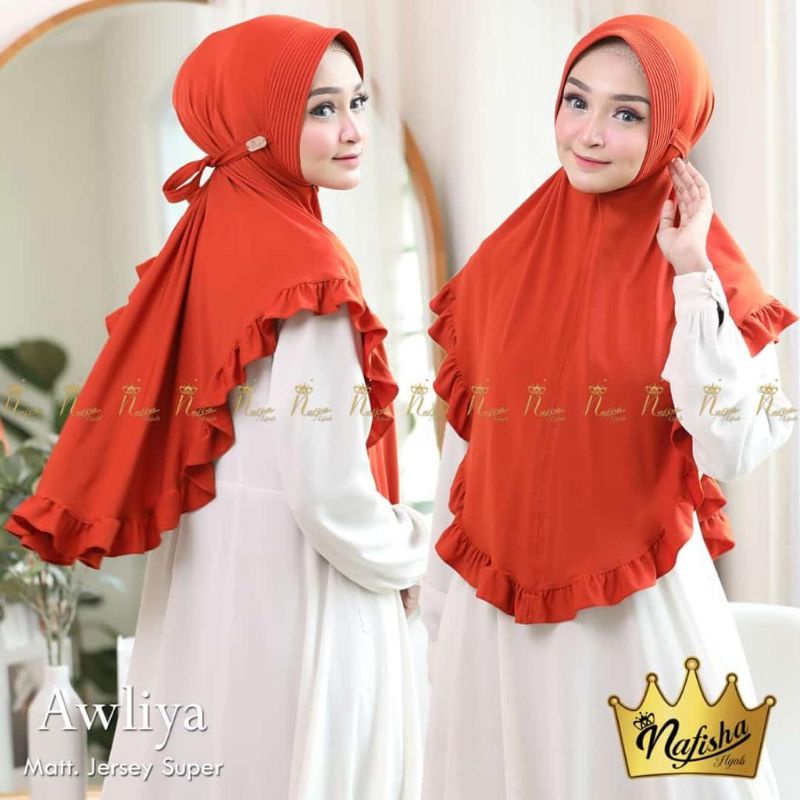 (Ori Nafisha) AWLIYA •jilbab instan jersey super•jilbab instan pet tali rempel