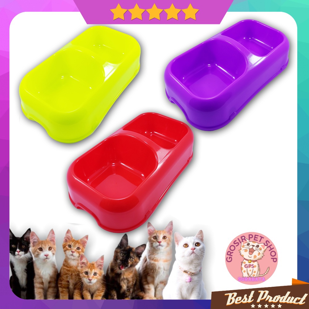 Mangkuk pakan kucing Anjing kelinci double plate bentuk kotak bowl feeder