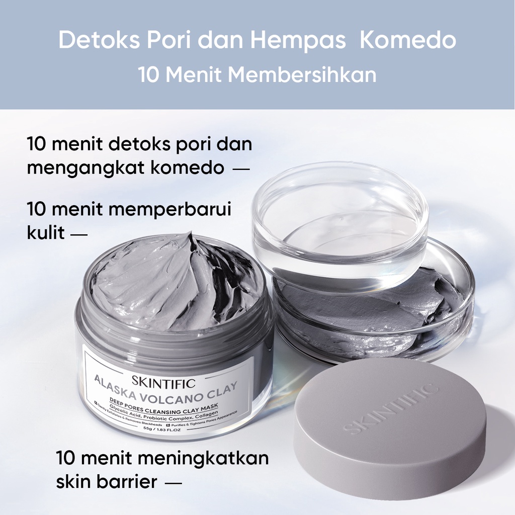 SKINTIFIC Alaska Volcano Clay Mask Deep Pores Cleansing Mud Mask 55g Volcanic Clay Mask Cleansing Purifying Wash Off Mask Masker Wajah Facial Mask