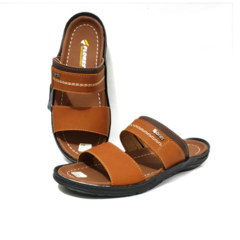 Sandal Pria Sandal Kulit Sandal Slop FLORES JF16 Sandal Original Sandal Casual Pria Sandal Jepit Cod
