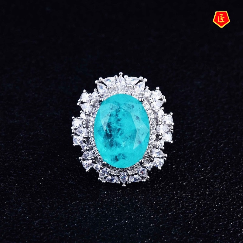 [Ready Stock]Natural Paraiba Necklace Luxury Gems Stud Earrings Jewelry Set