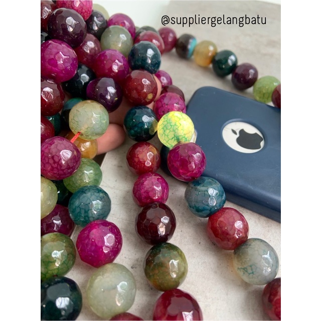 natural 16mm rainbow colour onyx cutting pancawarna kilap serat facet