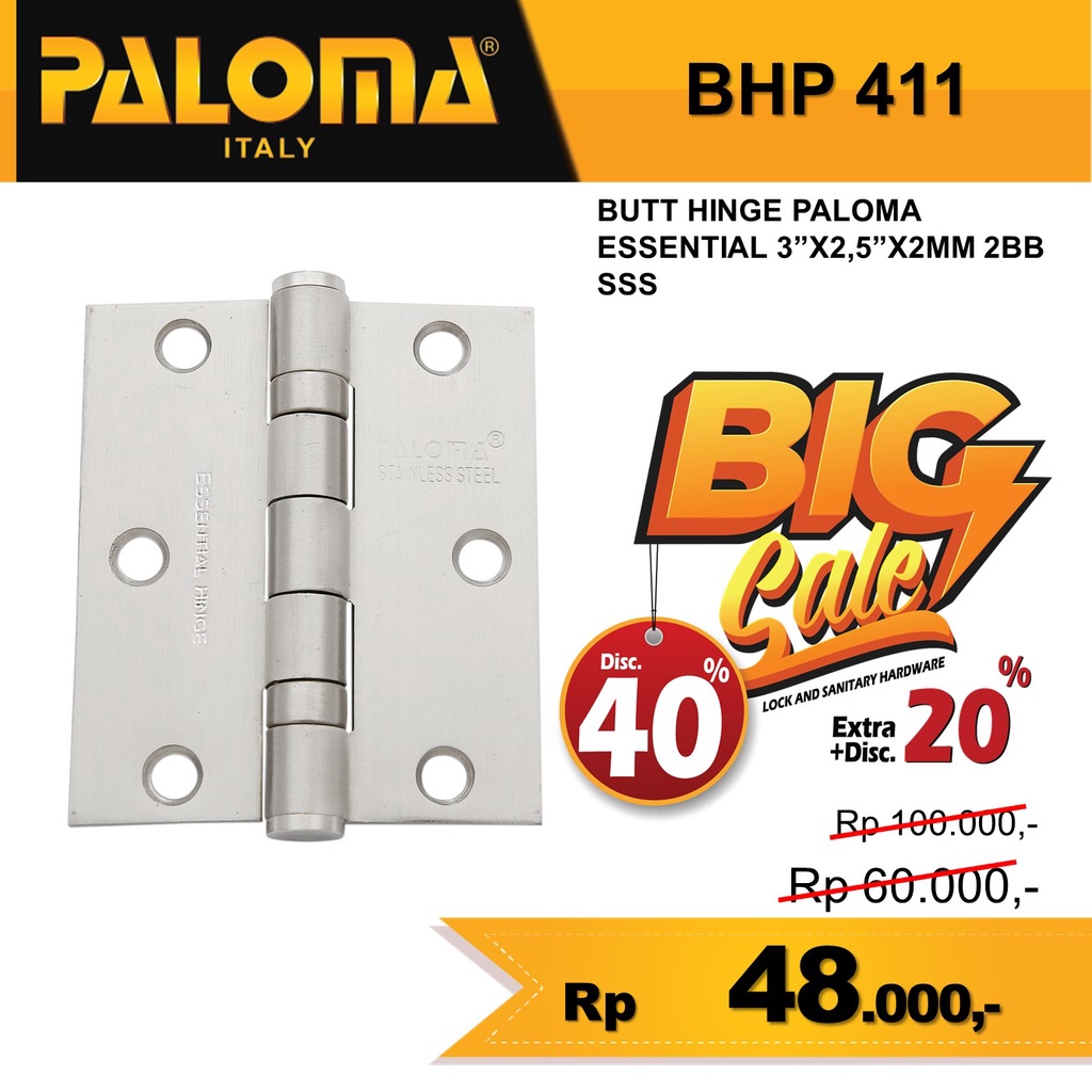 ENGSEL JENDELA STAINLESS 3 INCH PALOMA  BHP 411 (3&quot;x2,5&quot;x2mm) SSS 3 INCH