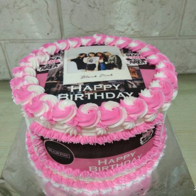 Black Pink Edible Cake Kue Foto Kue Ulang Tahun Anniversary Shopee Indonesia