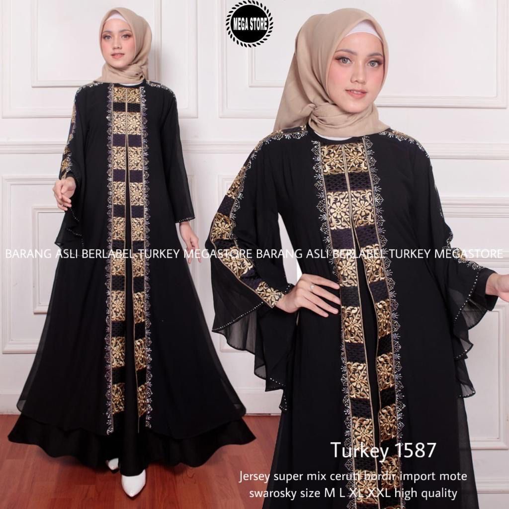 Abaya turkey 1587 hitam bordir/ Dress pesta hitam /abaya hitam bordir
