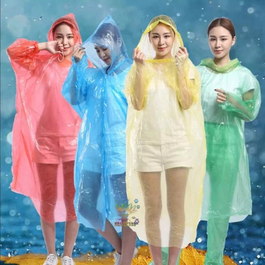 SJ-Jas Hujan Plastik Transparan Sekali Pakai Tahan Basah Anti Air Raincoat Import