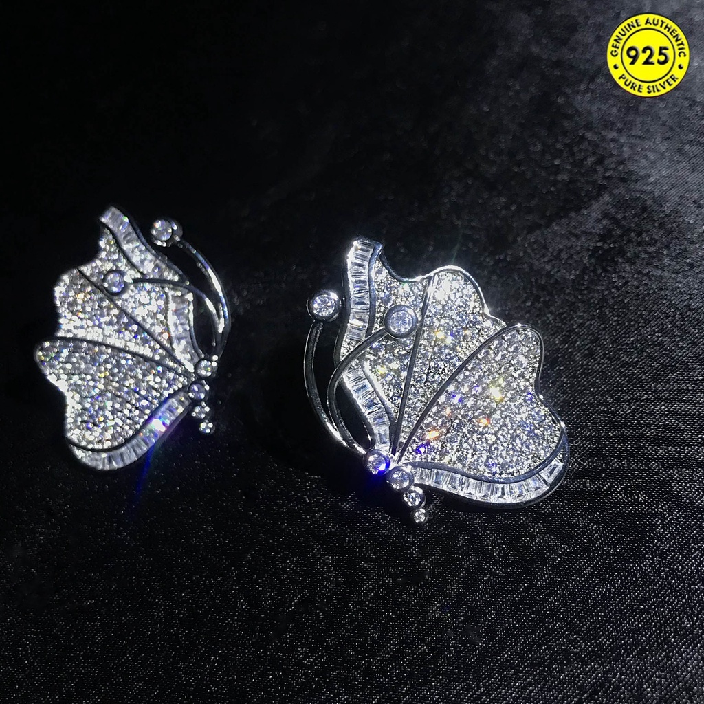 Anting Tusuk Sterling Silver 925 Desain Kupu-Kupu Hias Berlian Untuk Wanita