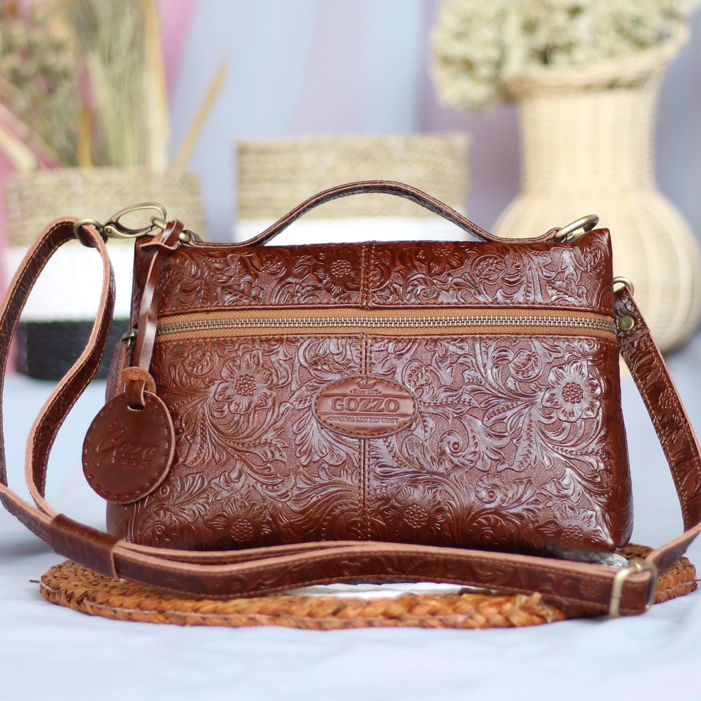 TAS SLEMPANG WANITA KULIT ASLI MOTIF BATIK HAVANA RAISA - FREE GRAVIR NAMA