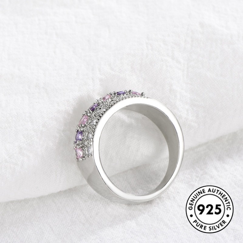 Cincin Moissanite Bahan S925 Silver Warna Pink